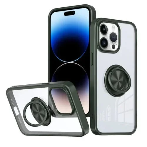 Funda para Teléfono iPhone 14 Pro Max Ring Holder PC Hybrid TPU (Verde)