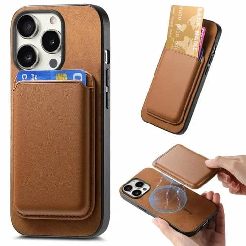 Funda para teléfono iPhone 14 Pro Retro Magsafe Card Bag PU con Contraportada (Marrón)