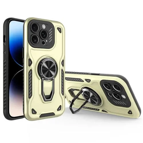 Funda para Teléfono iPhone 14 Pro Soporte Giratorio Metal TPU PC (Beige)