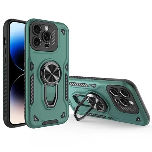 Funda para Teléfono iPhone 14 Pro Soporte Giratorio Metal TPU + PC (Verde)