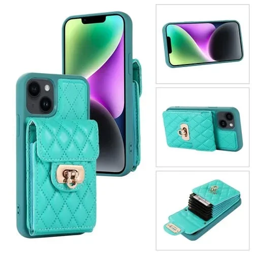 Funda para Teléfono iPhone 14 Ranura para Tarjeta Cuero (Verde Menta)