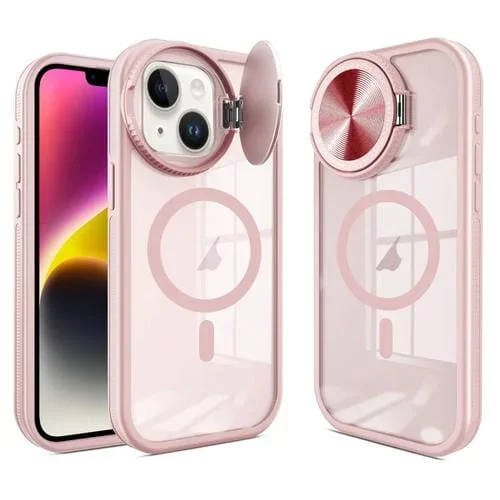 Funda para Teléfono iPhone 14 Round Camshield Magsafe TPU Hybrid (Rosa)
