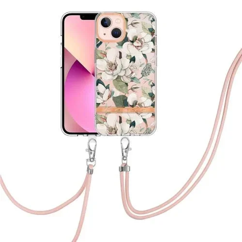 Funda para Teléfono iPhone 14 Serie Imd TPU con Cordón Flores y Plantas (Gardenia Verde)