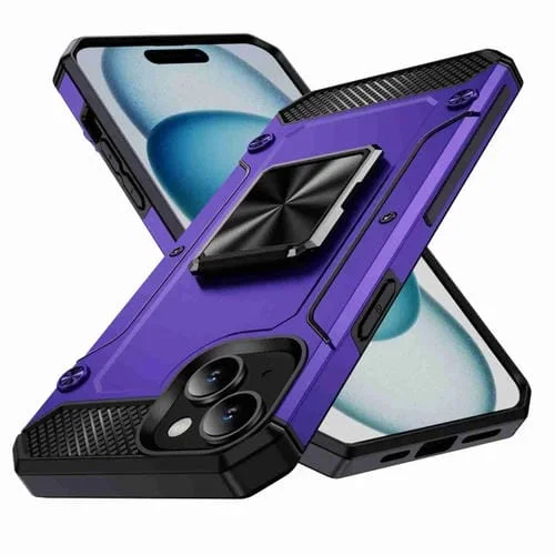 Funda para Teléfono iPhone 15 con Soporte de Metal a Prueba de Golpes (Púrpura)