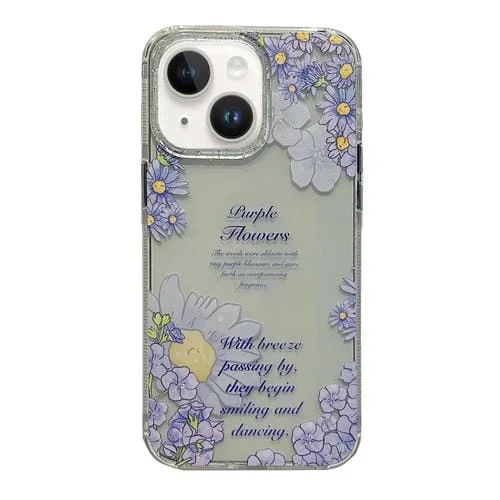 Funda para Teléfono iPhone 15 Crystal Ice Cooling TPU a Prueba de Golpes (Flor Morada)