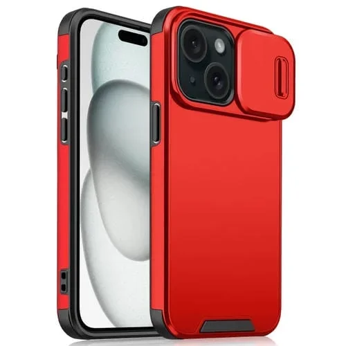 Funda para Teléfono iPhone 15 Deslizante Camshield TPU + PC (Rojo)