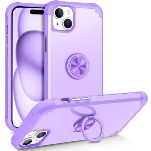 Funda para Teléfono iPhone 15 L2 Magnética con Soporte de Anillo Giratorio (Púrpura Claro)