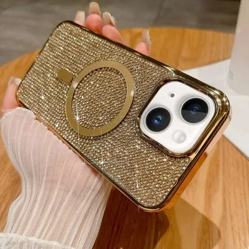 Funda para Teléfono iPhone 15 Magsafe Chapada en Diamantes (Dorado)