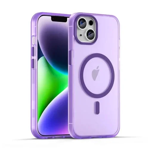 Funda para Teléfono iPhone 15 Magsafe Frosted Translucent TPU + PC Cobertura Total (Púrpura Oscuro)