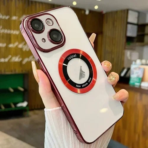 Funda para Teléfono iPhone 15 Magsafe PC Galvanizada Transparente (Rojo Vino)
