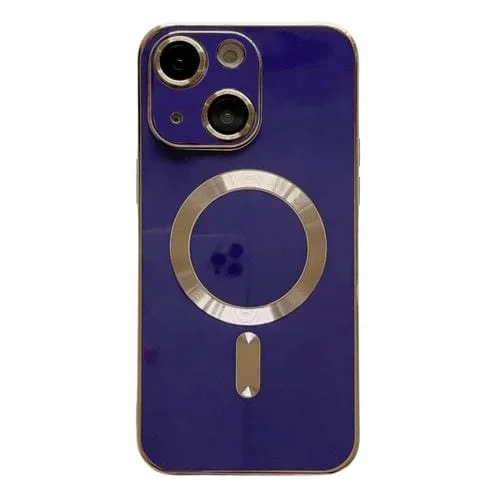 Funda para Teléfono iPhone 15 Magsafe Plating TPU con Película para Lentes (Azul)