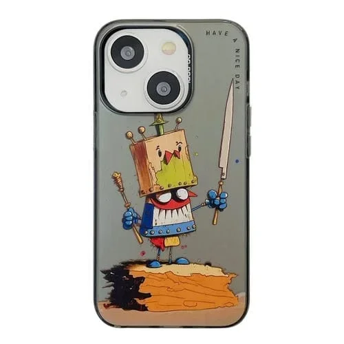 Funda para teléfono iPhone 15 Patrón de Animales Serie Pintura al Óleo PC y TPU (Payaso)