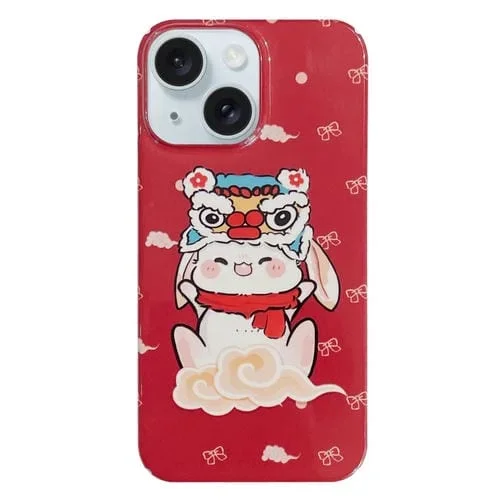 Funda para Teléfono iPhone 15 PC con Patrón Pintado Bunny Red