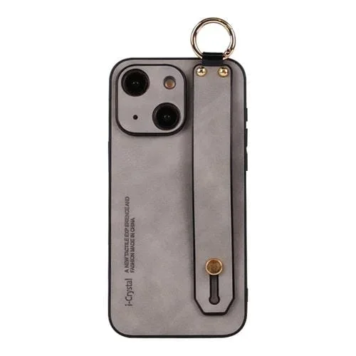 Funda para Teléfono iPhone 15 Plus con Soporte para Pulsera de Piel de Cordero (Gris Claro)