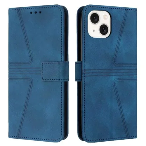 Funda para Teléfono iPhone 15 Plus Cuero Color Sólido Triangular (Azul)