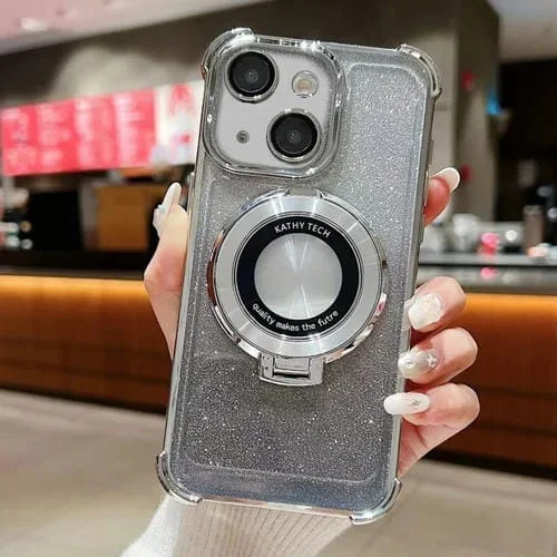 Funda para Teléfono iPhone 15 Plus Magsafe con Brillo Degradado y Soporte Invisible (Plateado)