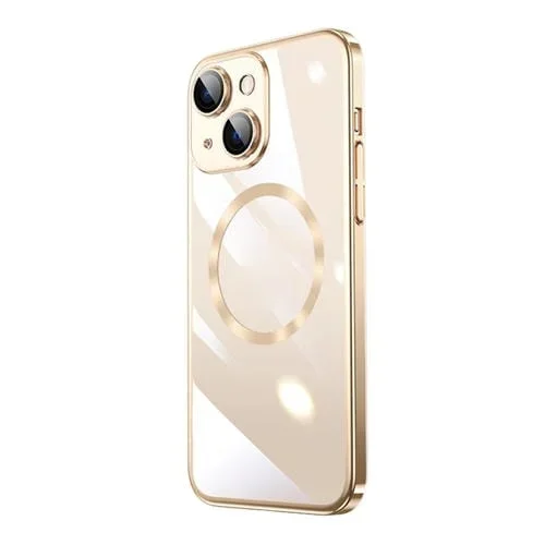 Funda para teléfono iPhone 15 Plus Magsafe con PC galvanizada Magnética (Dorado)