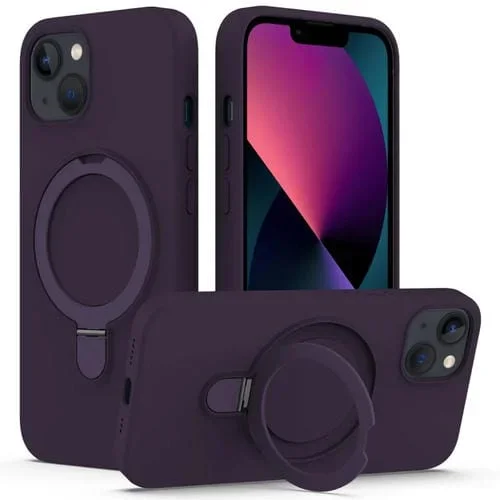 Funda para Teléfono iPhone 15 Plus Magsafe Silicona Líquida Magnética con Soporte para Anillo (Púrpura)