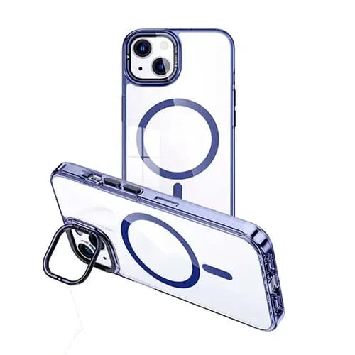 Funda para Teléfono iPhone 15 Plus Magsafe Transparente con Soporte Invisible Magnético (Azul)