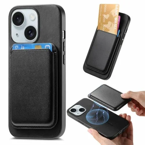 Funda para Teléfono iPhone 15 Plus Retro Magsafe Card Bag Pu con Contraportada (Negro)