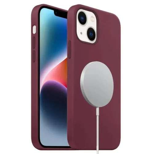 Funda para Teléfono iPhone 15 Plus Silicona Líquida Cobertura Total Magsafe (Rojo Vino)