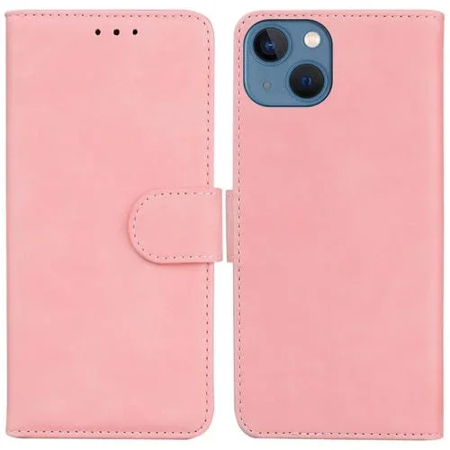 Funda para teléfono iPhone 15 Plus Skin Feel Pure Color Flip de cuero (Rosa)
