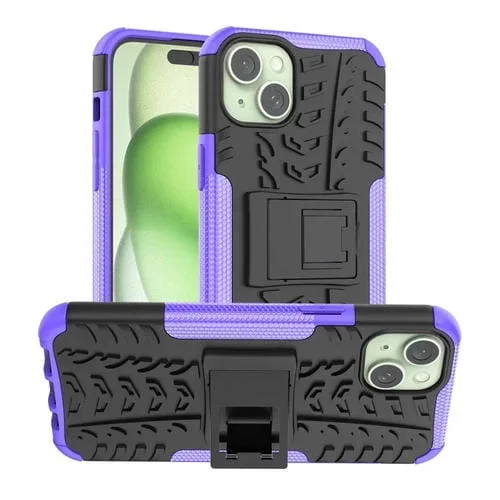 Funda para Teléfono iPhone 15 Plus TPU + PC Textura de Neumático con Soporte (Púrpura)