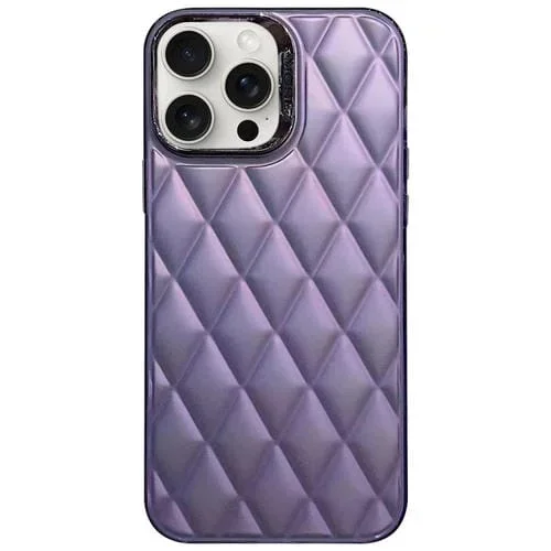 Funda para Teléfono iPhone 15 Pro 3D Rhombus Galvanoplastia TPU Híbrida para PC (Púrpura)