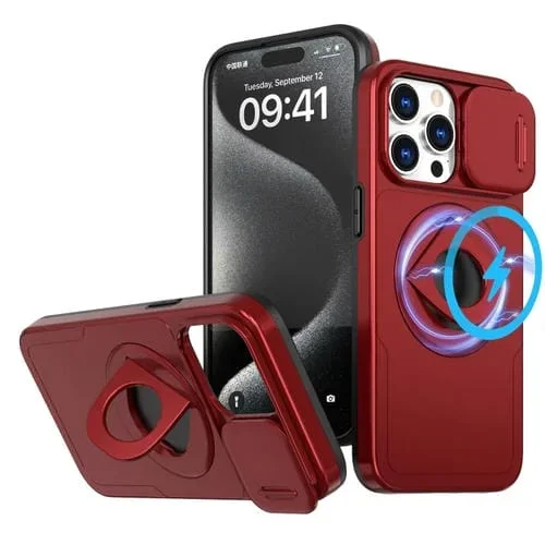 Funda para Teléfono iPhone 15 Pro Camshield Magsafe Ring Holder Armor (Rojo)