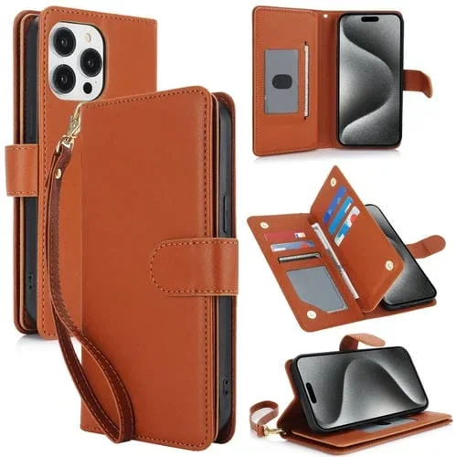 Funda para Teléfono iPhone 15 Pro Cuero Rfid con Billetera MultiTarjeta (Marrón)