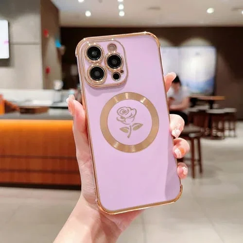 Funda para Teléfono iPhone 15 Pro Electroplate Side Roses Flower Magsafe (Púrpura)