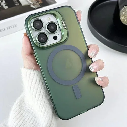 Funda para Teléfono iPhone 15 Pro Magsafe Lens Holder PC Hybrid TPU (Verde)