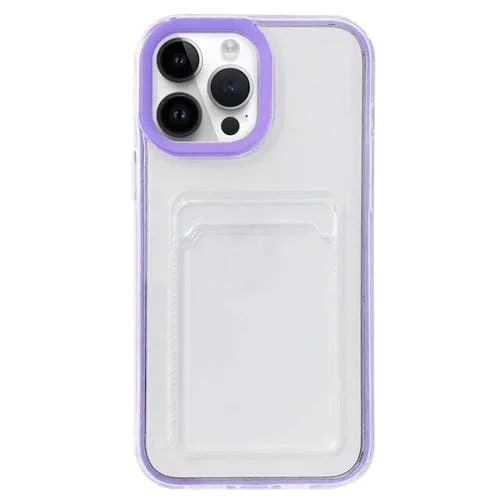 Funda para Teléfono iPhone 15 Pro Max 360 Clear PC Hybrid TPU con Ranura para Tarjeta (Púrpura)