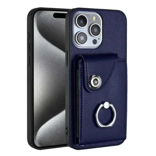 Funda para Teléfono iPhone 15 Pro Max con Soporte para Anillo y Bolsa para Tarjeta (Azul)