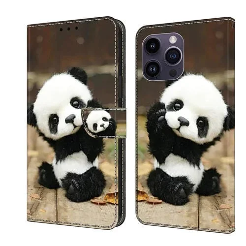 Funda para Teléfono iPhone 15 Pro Max Cuero Pintado con Cristales (Panda)