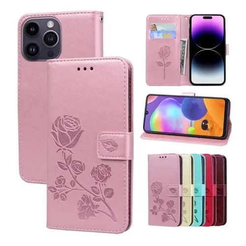 Funda para Teléfono iPhone 15 Pro Max Cuero Pu con Tapa en Relieve (Oro Rosa)