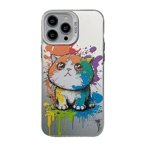 Funda para Teléfono iPhone 15 Pro Max Cute Animal Pattern Series PC y TPU (Gato Gordo Mirando hacia Arriba)