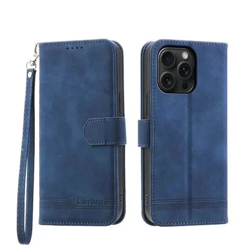 Funda para teléfono iPhone 15 Pro Max Dierfeng Dream Line TPU y Cuero PU (Azul)