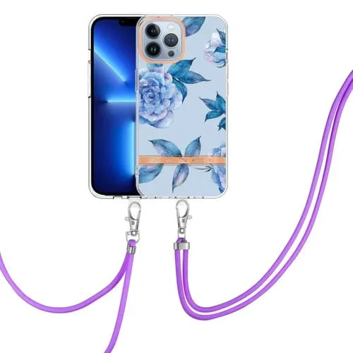 Funda para Teléfono iPhone 15 Pro Max Flowers And Plants Series Imd TPU con Cordón (Peonía Azul)