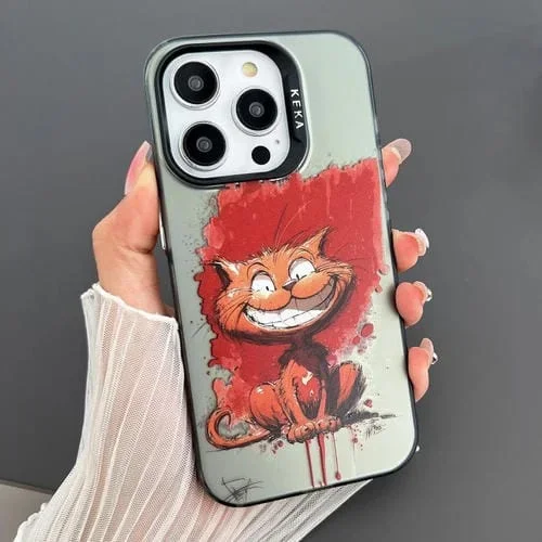 Funda para Teléfono iPhone 15 Pro Max Imd Animal Graffiti TPU + PC Doble Cara (Gato Sonriente)