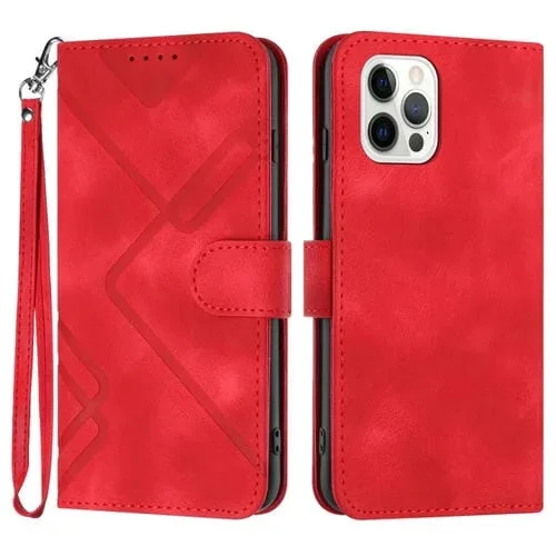 Funda para Teléfono iPhone 15 Pro Max Line Pattern Skin Feel Cuero (Rojo)