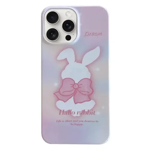 Funda para Teléfono iPhone 15 Pro Max PC Patrón Pintado Conejito con Lazo Rosa