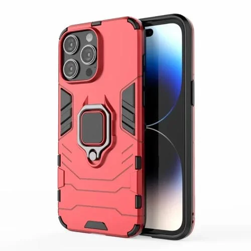 Funda para Teléfono iPhone 15 Pro Max PC + TPU a Prueba de Golpes con Soporte (Rojo)
