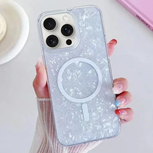 Funda para Teléfono iPhone 15 Pro Max Shell Texture Magsafe TPU (Blanco)