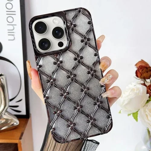 Funda para teléfono iPhone 15 Pro Max Star Flower TPU Galvanizada con Papel Brillo Degradado (Negro)