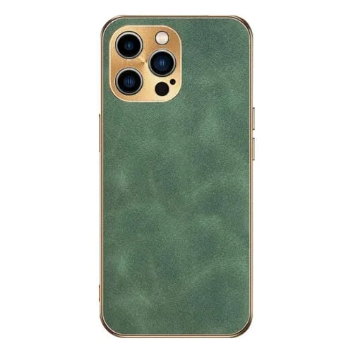 Funda para teléfono iPhone 15 Pro Piel de Cordero Galvanizada (Verde)