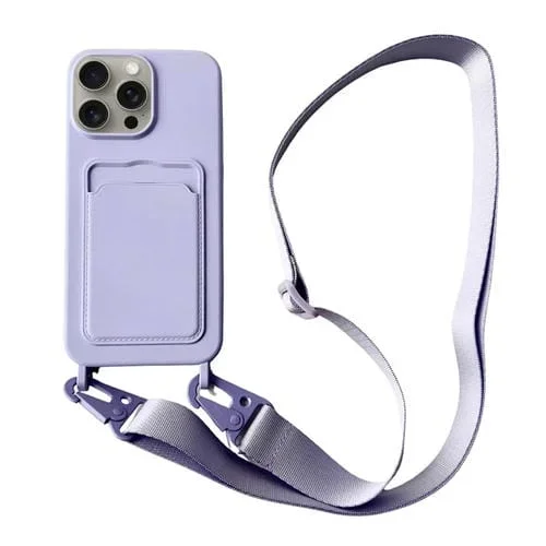 Funda para Teléfono iPhone 15 Pro Silicona Líquida Ranura para Tarjeta y Cordón (Púrpura Claro)