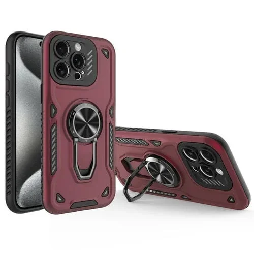 Funda para Teléfono iPhone 15 Pro Soporte Giratorio Metal TPU PC (Rojo Oscuro)