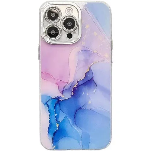 Funda para Teléfono iPhone 15 Pro Textura Mármol Galvanizado (Morado Azul)