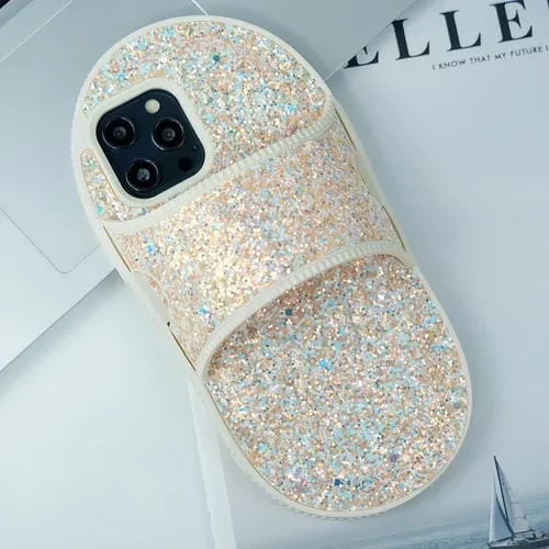 Funda para Teléfono iPhone 15 Pro TPU Creative Glitter Slipper Diseño a Prueba de Golpes (Oro)